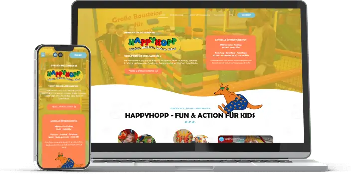 Website von HappyHopp auf Laptop und Smartphone