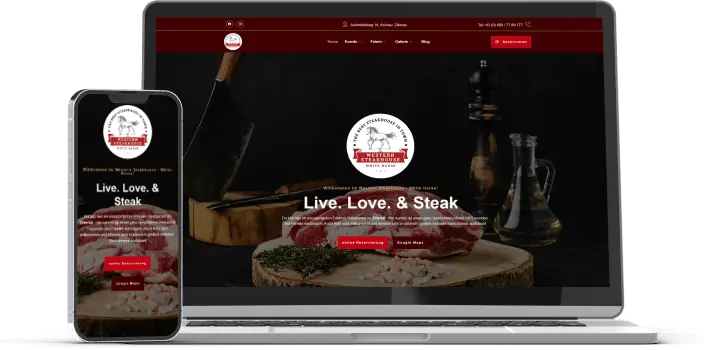 Website des Western Steakhouse auf Laptop und Smartphone