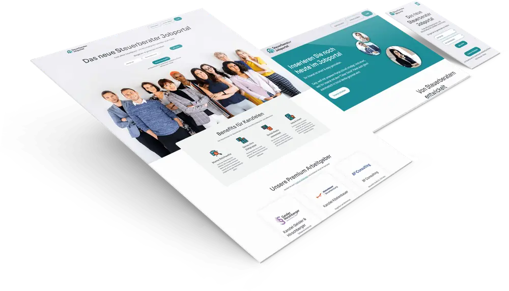 Steuerberater Jobportal auf Bildschirm, Tablet und Handy