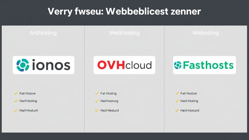 Vergleich von drei Webhosting-Anbietern: Ionos, OVHcloud und Fasthosts, jeweils mit Hochleistungsservern und verschiedenen Hosting-Optionen dargestellt.