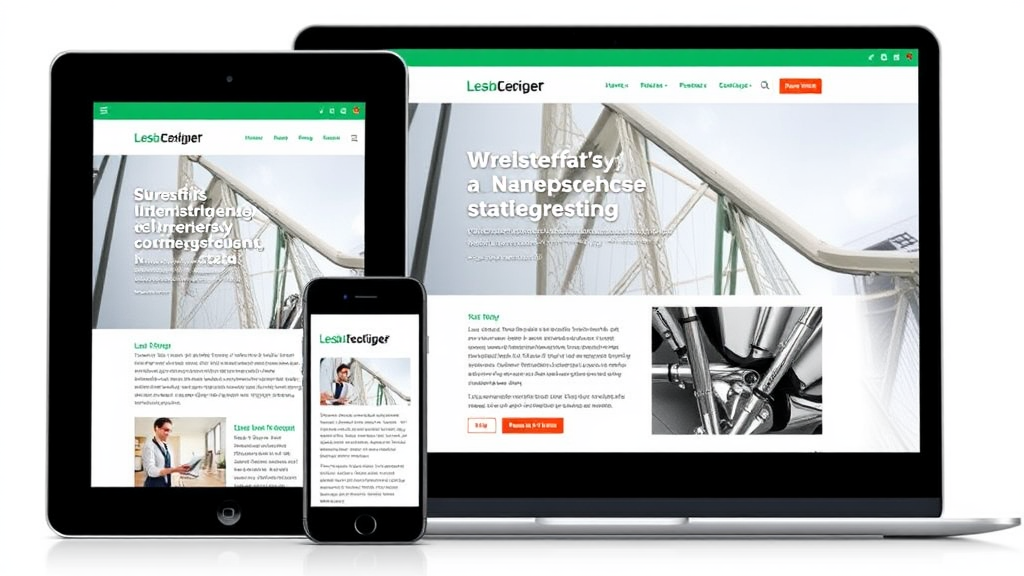 Darstellung einer responsiven Website auf verschiedenen Geräten: Smartphone, Tablet und Desktop, mit optimal angepasstem Layout und klar lesbarem Text.