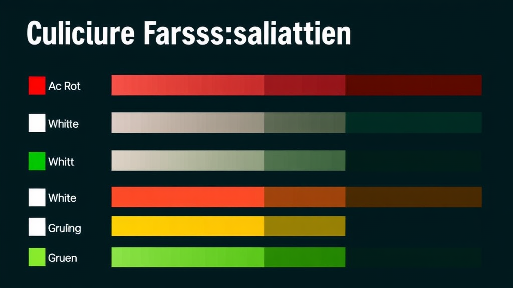 Grafik mit Farbpaletten, die kulturelle Farbassoziationen in verschiedenen Ländern zeigt, einschließlich Rot, Weiß und Grün, mit entsprechenden Bedeutungen.