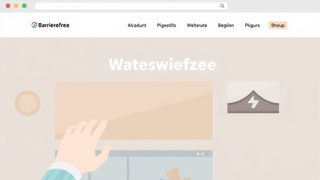 Illustration einer barrierefreien Website mit klarer Struktur, großen Schaltflächen, alternativen Texten für Bilder und gut lesbarem Farbkontrast.