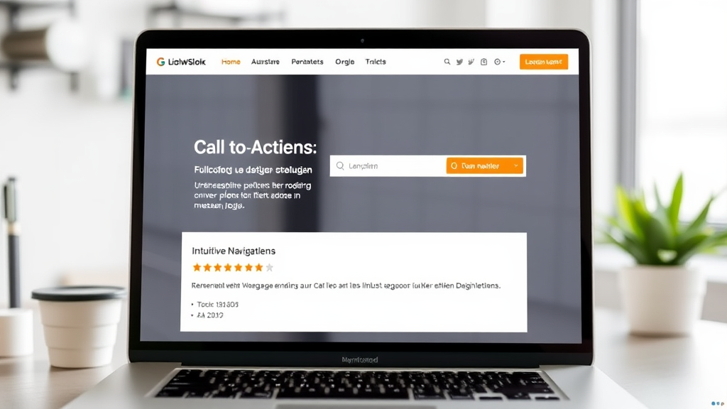Screenshot einer Conversion-optimierten Website mit klaren Call-to-Actions, intuitive Navigation, positiven Kundenbewertungen und ansprechendem Design.