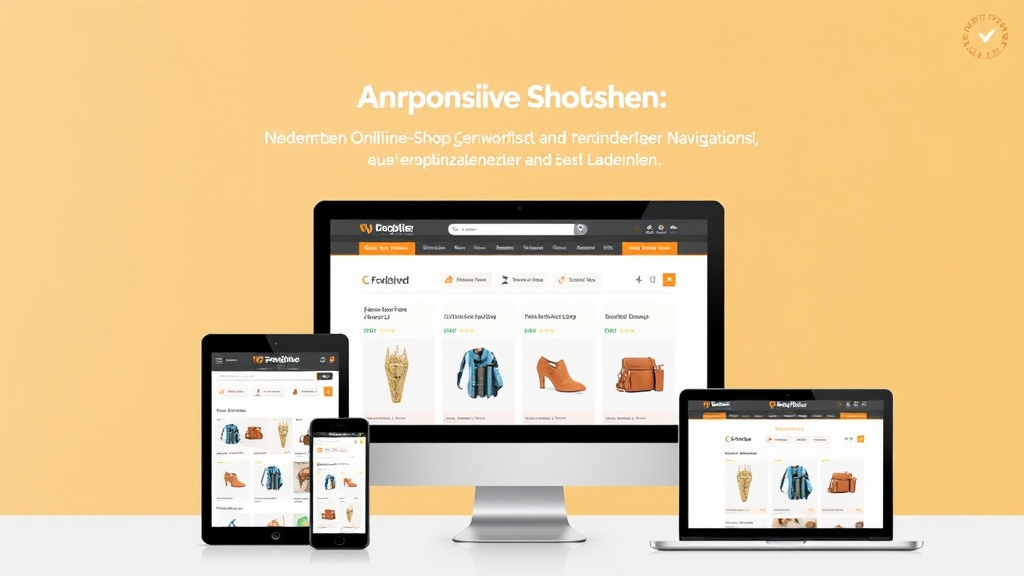 Screenshot einer ansprechenden Online-Shop-Website mit responsivem Design, intuitiver Navigation und optimierten Ladezeiten, sichtbar auf verschiedenen Geräten.