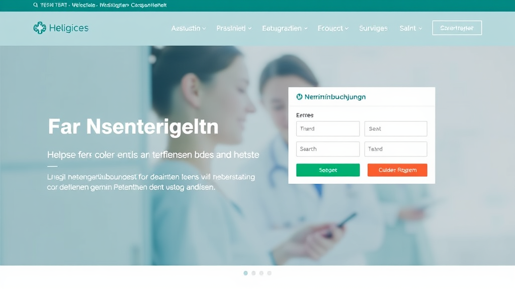 Screenshot einer benutzerfreundlichen Gesundheits-Website mit klarer Navigation, responsivem Design und einem Online-Terminbuchungssystem für Patienten.