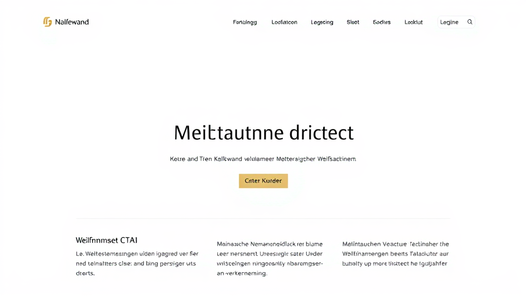 Screenshot einer minimalistischen Website mit klarer Struktur, viel Weißraum, deutlichen CTAs und einer reduzierten Farbpalette.