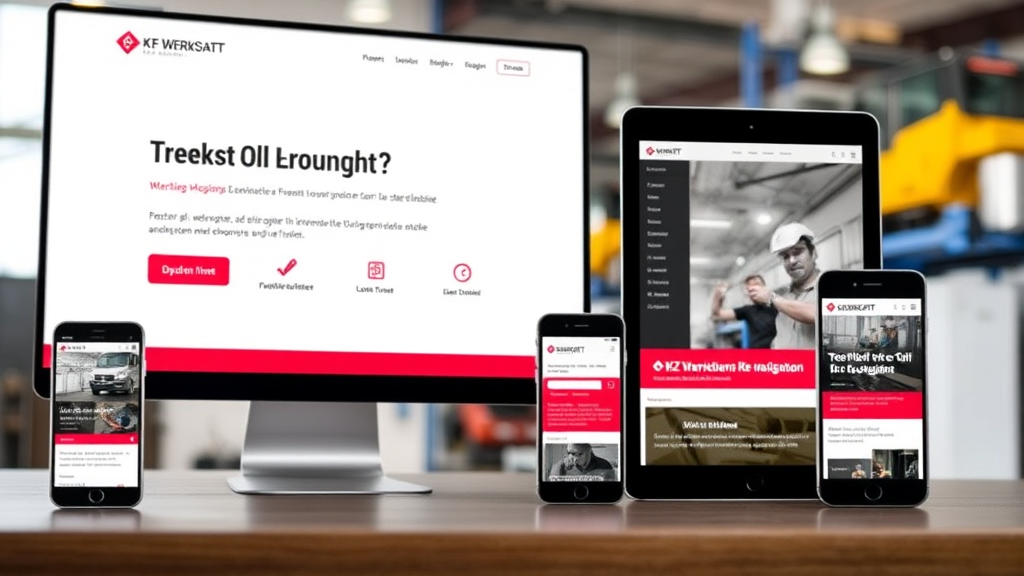 Benutzerfreundliche Website-Navigation für eine Kfz-Werkstatt, mit klaren Menüpunkten und responsivem Design auf verschiedenen Geräten.