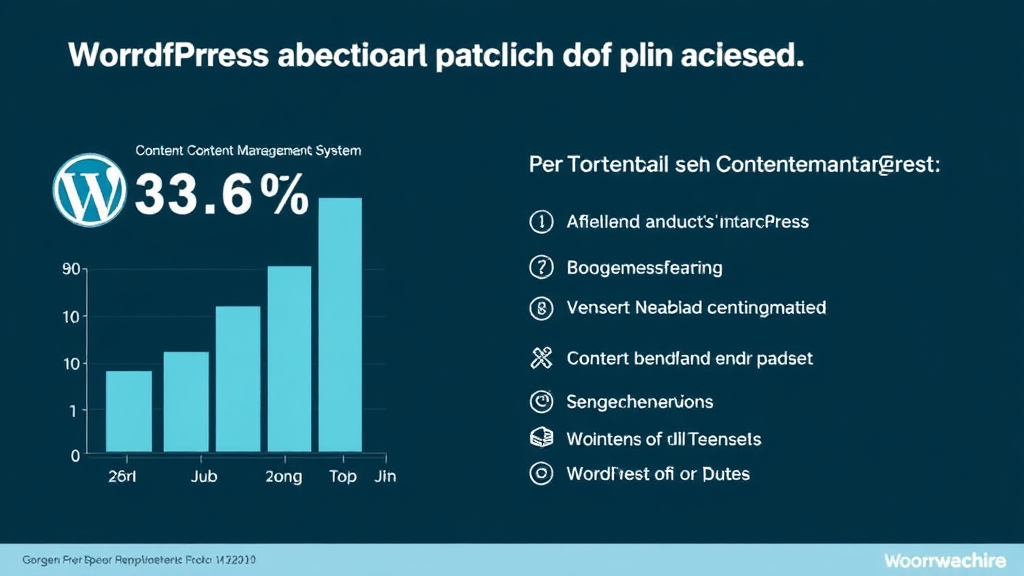 Grafik, die den Marktanteil von WordPress mit 43,6% aller Websites zeigt, sowie eine Liste von Gründen für seine Dominanz als Content-Management-System.