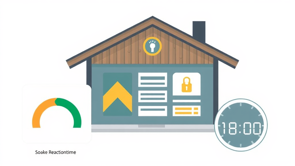 Illustration eines Schlüsseldienstes in Tirol, kombiniert mit Grafiken zur Ladegeschwindigkeit einer Website und einem Timer, der eine schnelle Reaktionszeit darstellt.