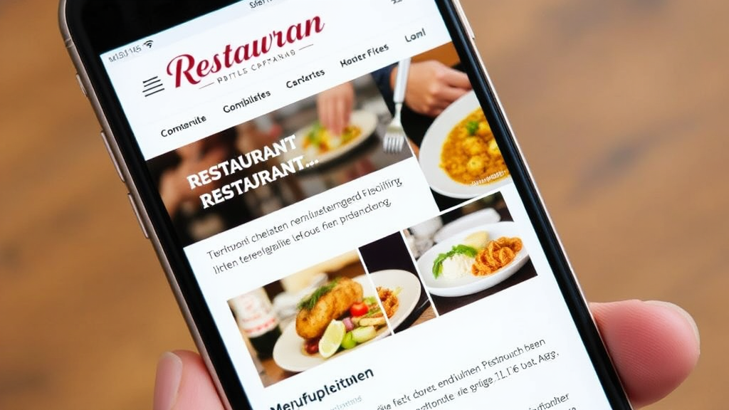 Restaurant-Website auf einem Smartphone-Bildschirm, die ein responsives Design zeigt, mit gut sichtbaren Menüpunkten, Kontaktinformationen und einer ansprechenden Darstellung.