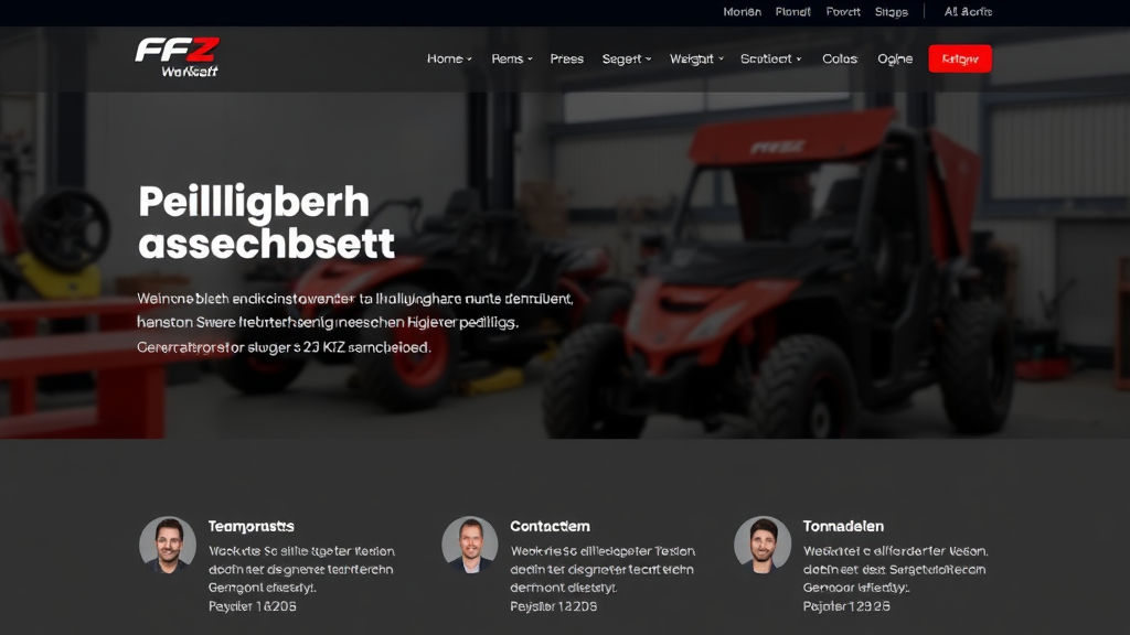 Screenshot einer gut strukturierten Kfz-Werkstatt-Website mit Leistungsübersicht, Preisinformationen, Kontaktdaten und Teamvorstellung.