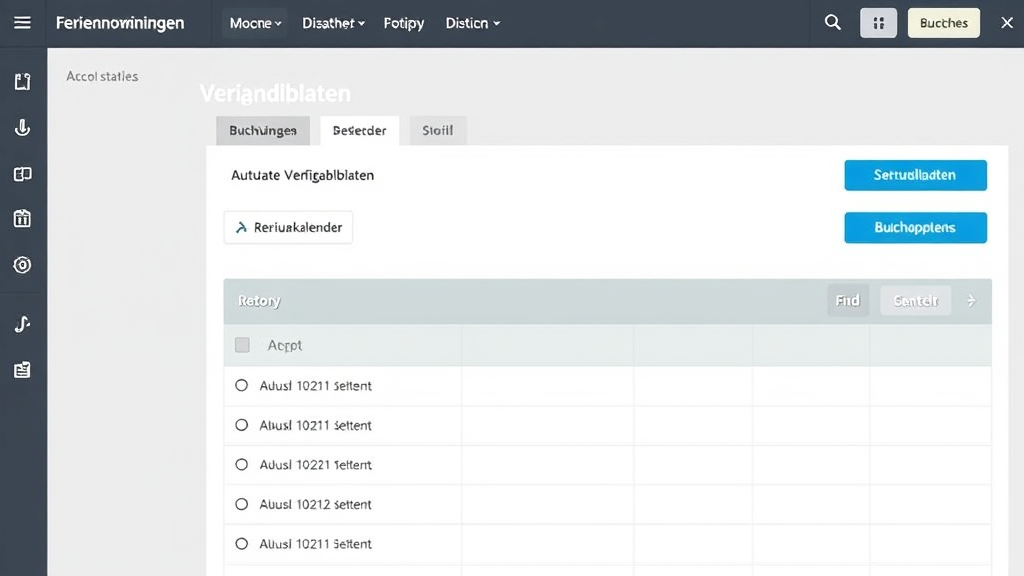 Screenshot eines Buchungssystems für Ferienwohnungen mit integriertem Belegungskalender, der aktuelle Verfügbarkeiten und Buchungsoptionen anzeigt.