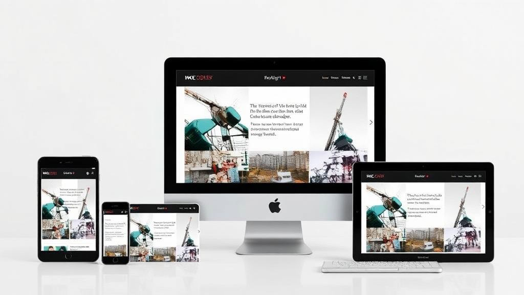 Visuelle Darstellung einer modernen Website auf verschiedenen Geräten, die responsive Gestaltung, optimale Ladegeschwindigkeit und benutzerfreundliche Navigation zeigt.