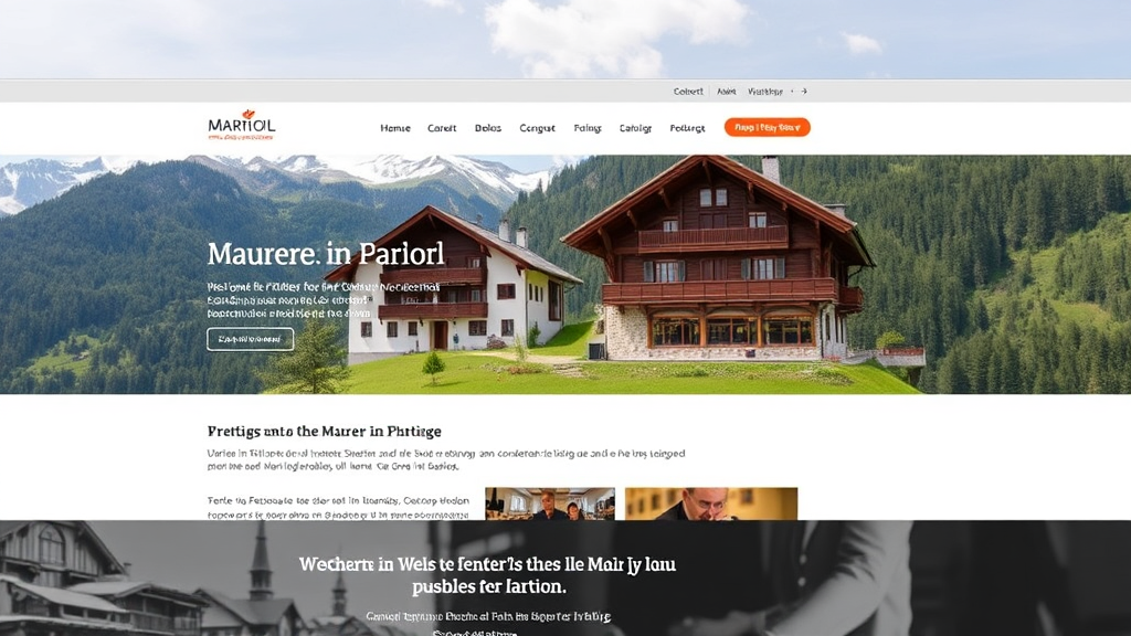 Webdesign für Maurer in Tirol, das regionale Architektur, lokale Farben und responsive Elemente zeigt, um Benutzerfreundlichkeit und Identität zu betonen.