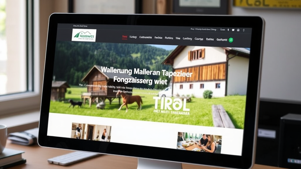 Malerbetrieb in Tirol mit einem modernen Internetauftritt, der von der Landesinnung der Maler und Tapezierer gefördert wird, sichtbar auf einem Computerbildschirm.