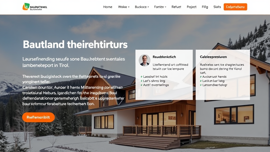 Website eines Bauunternehmens in Tirol mit Übersicht über Bauleistungen, Bildern von Referenzprojekten und integriertem Kundenfeedback zur Vertrauensbildung.